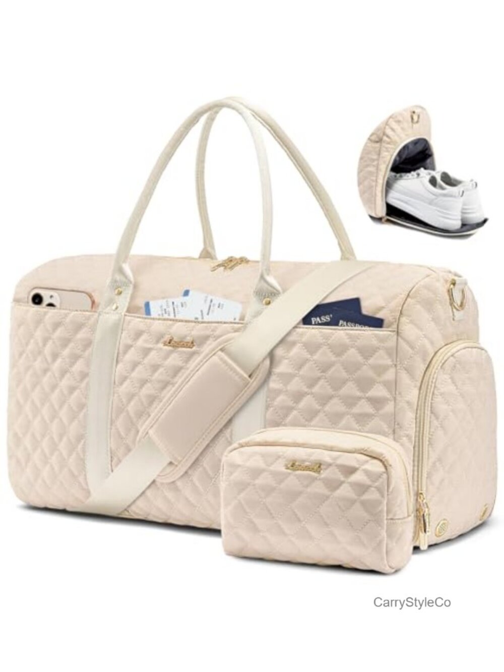 Nylon Travel Duffle Bag Women's Weekender with Shoe Compartment & Toiletry Bag